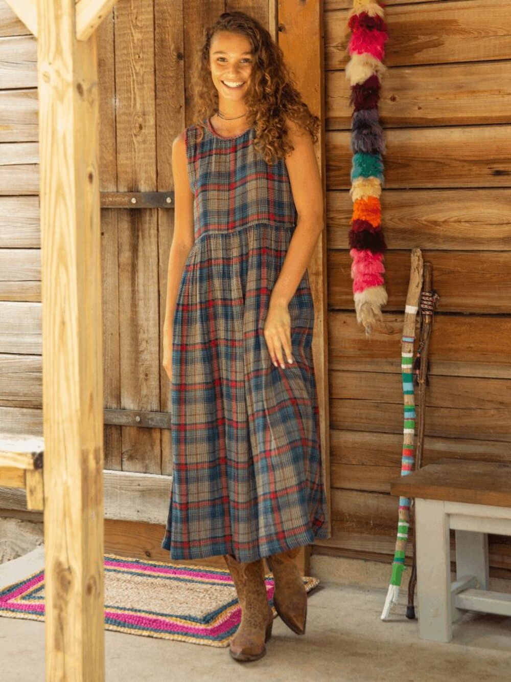 Natural Life Plaid Sleeveless Christy A-Line Midi Dress Women's Size Large